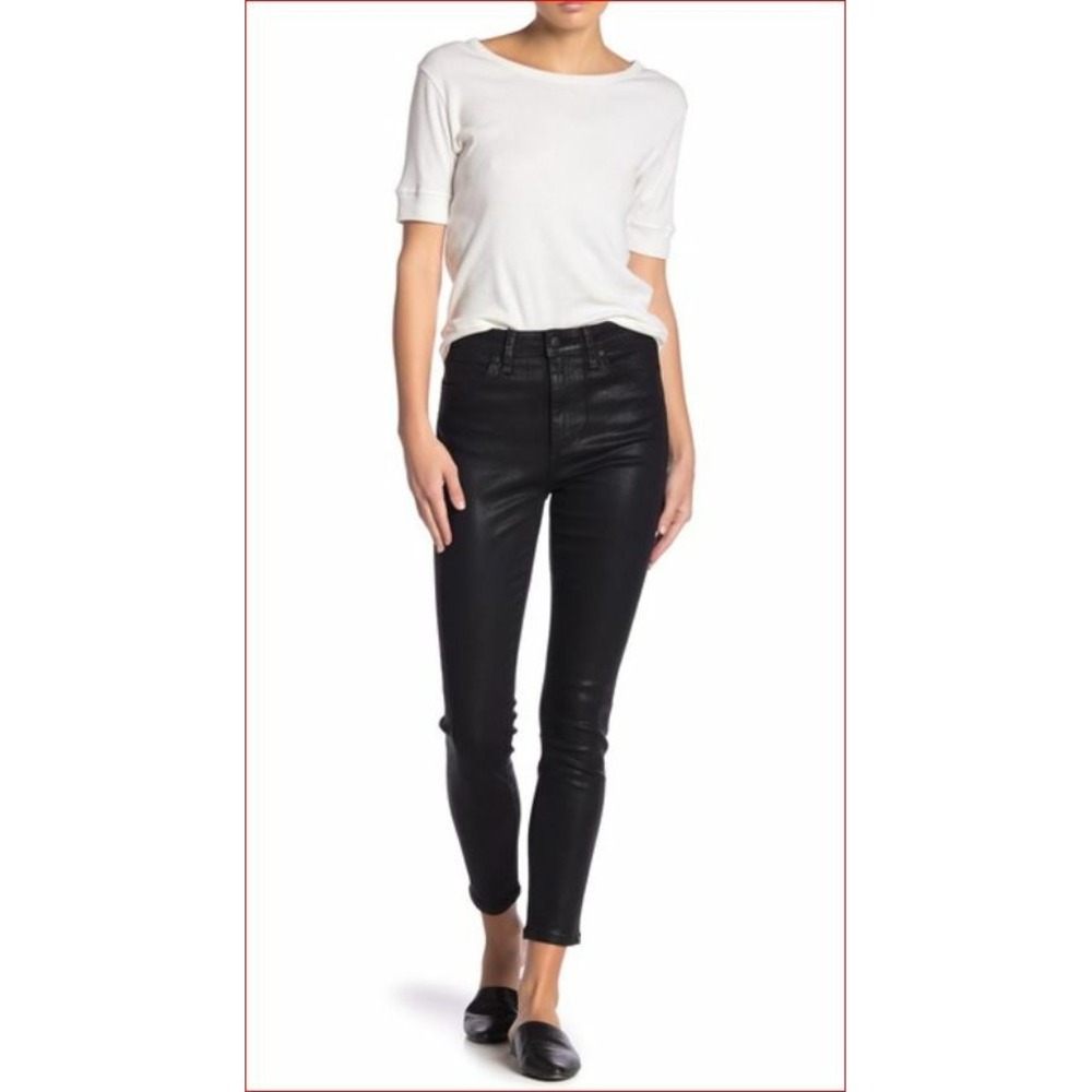 Joe's Jeans The Icon Mid Rise Skinny Ankle Masie Black Coated Denim 26